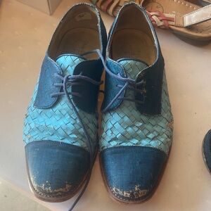 Peter Rutz Turquoise and Navy Woven Oxfords